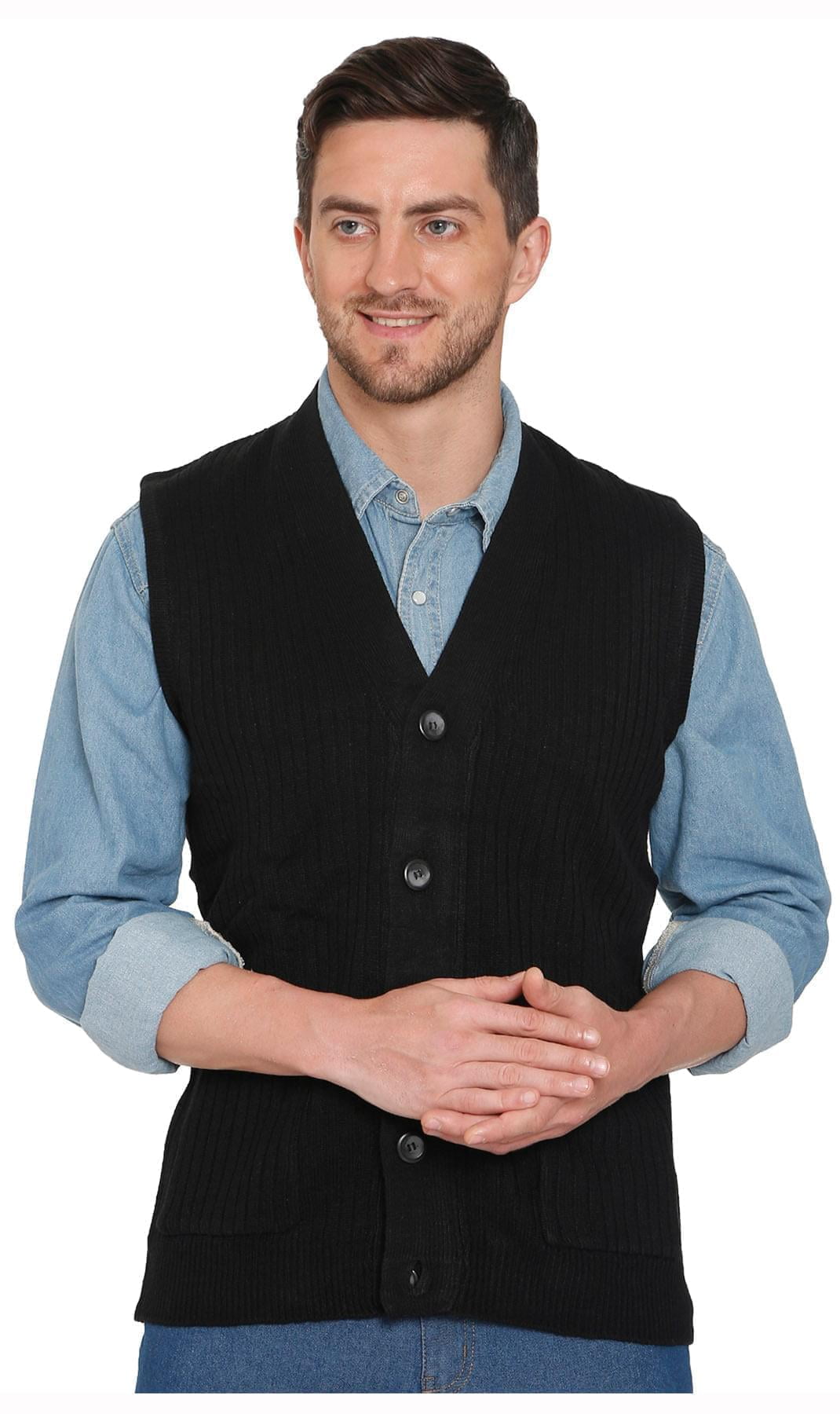 Men's Knitted Button Front Sweater Vest Button Up Knit Vest in