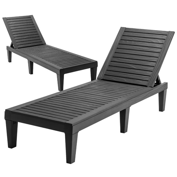 Costway 2 PCS Patio Lounge Chair Chaise Recliner Weather Resistant Adjust Black