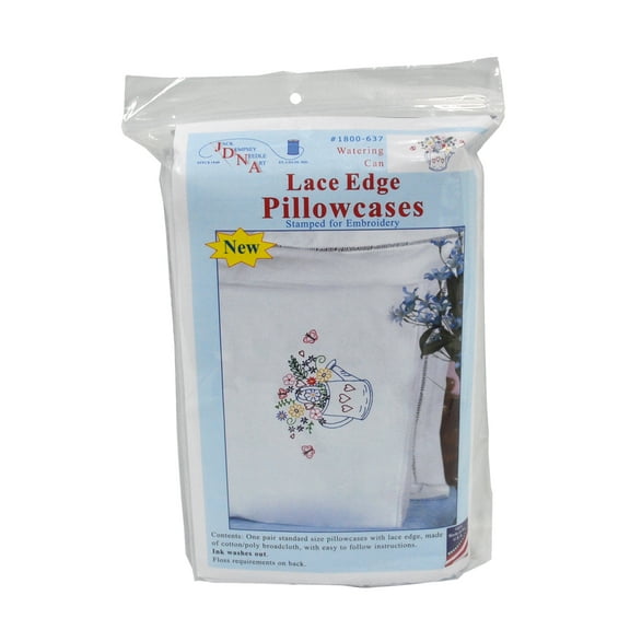 Jack Dempsey Stamped Pillowcases W/White Lace Edge 2/Pkg-Watering Can