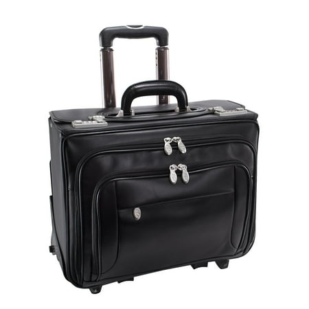 Sheridan Leather Detachable-Wheeled Laptop Case - Black