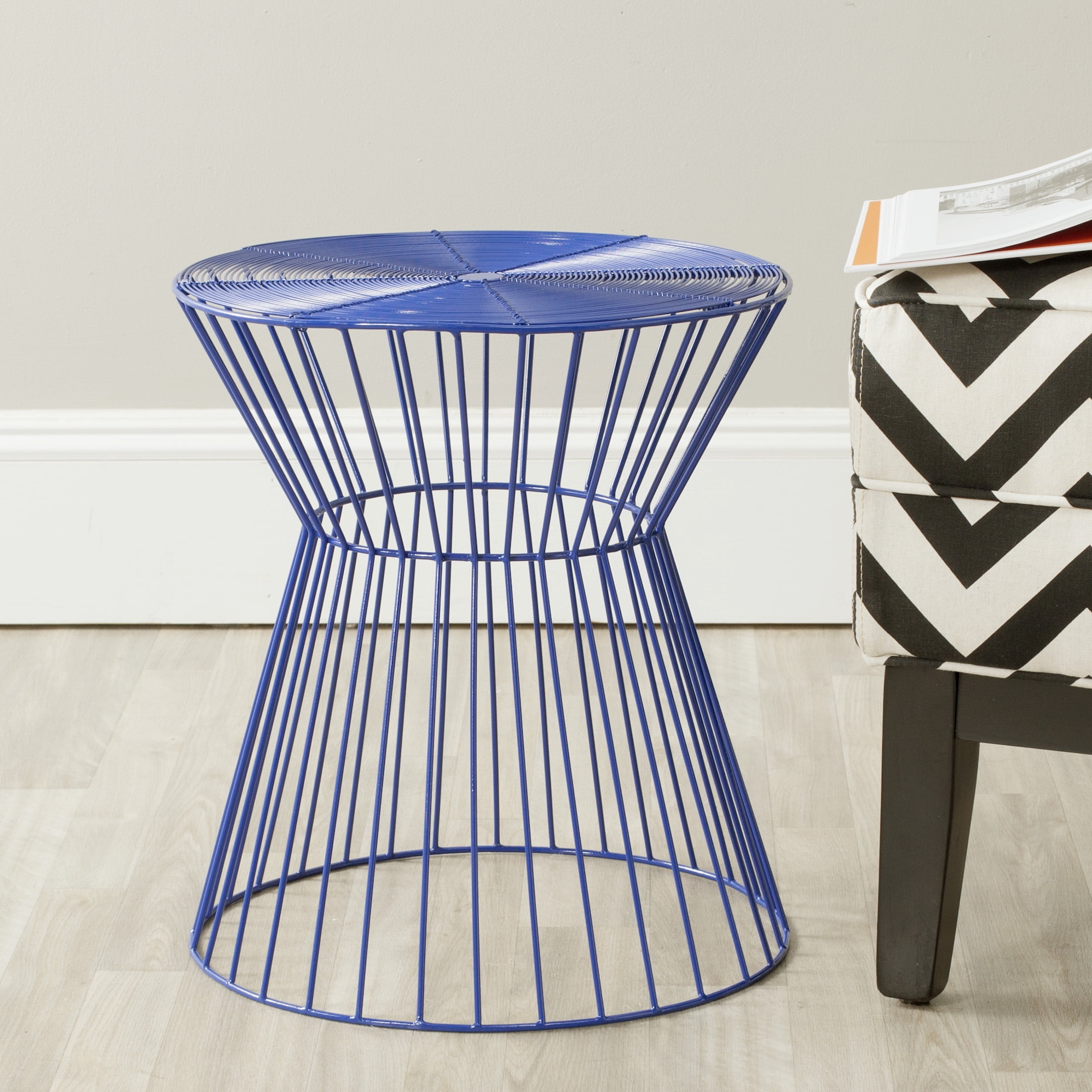 SAFAVIEH Adele 17.3 in. H Classic Mid Century Iron Wire Stool, Dark Blue