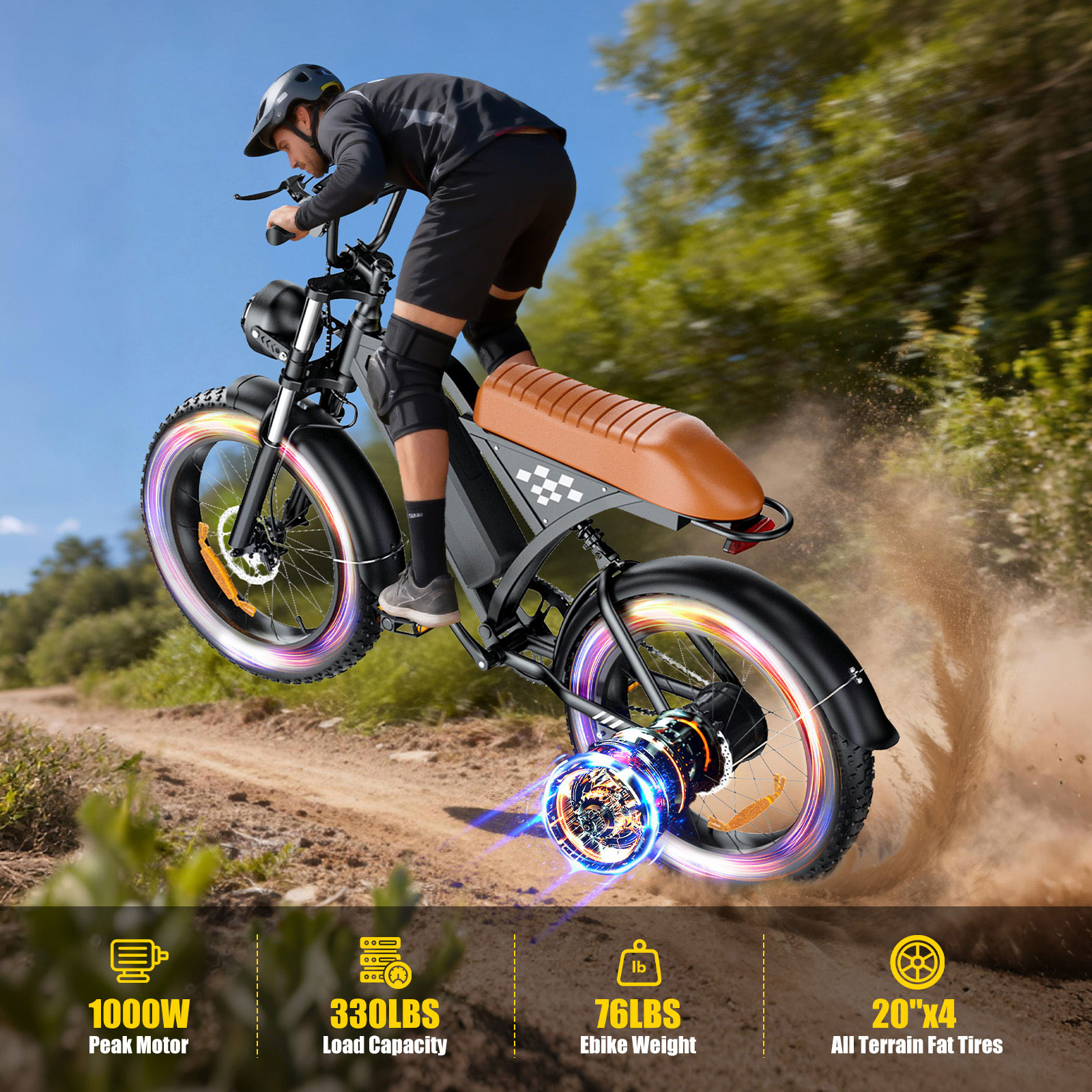 1000W Peak Electric Bike,20*4" Fat Tire Electric Dirt Bicycle,Ebike for Adults with 65+Miles Full Suspension