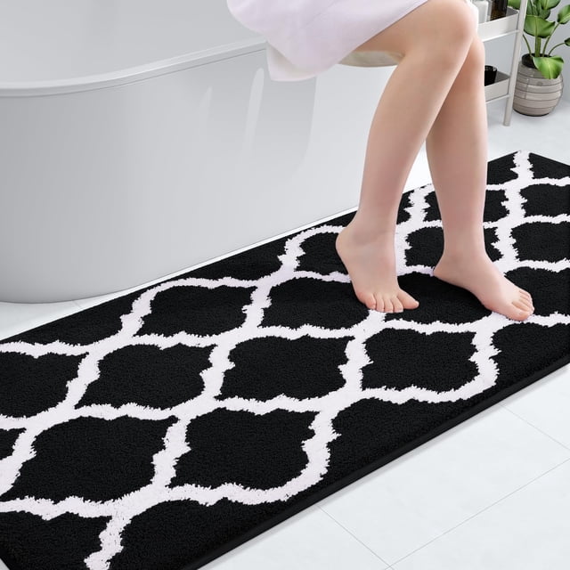 Alfombra de baño OLANLY, suave microfibra, 150 x 60 cm, color negro