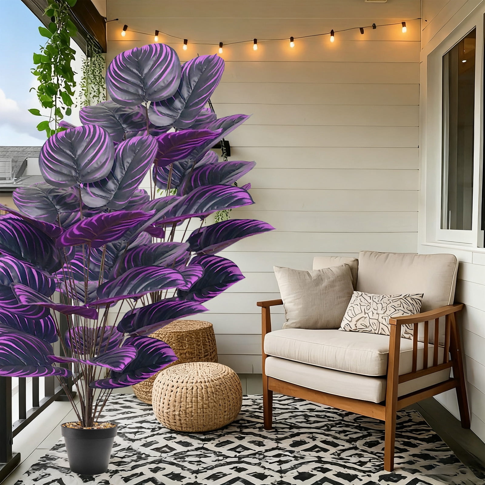 Artificial Potted Plants 33inch 24 Leaves PVC Fake Tropical Plants Realistic Faux Plants for Home Office House Desk Shelf Living Room Kitchen Decoration