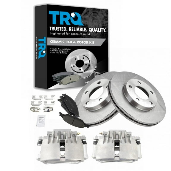 TRQ Front Brake Pad & Rotor Kit Brake Caliper Brake Pads Brake Rotor Ceramic Vented Fits Select 1999-2002 Ford Mustang