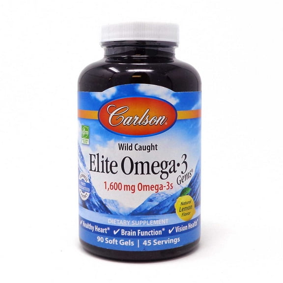 Carlson Wild Caught Elite Omega-3 1600mg Lemon Flavor- 90 Softgels