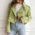 thumbnail image 5 of JGGSPWM Women's Winter Plaid Wool Blazer Jacket Cropped Double Breasted Business Short Coat Green XL, 5 of 6