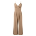 thumbnail image 4 of Cathalem Jumpsuits for Women One Piece Sleeveless Wide Leg Long Pant Rompers With Pockets,Khaki L, 4 of 5