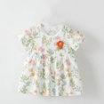 thumbnail image 2 of Robes Décontractées pour Filles Été Imprimé Floral Col Rond Manches Courtes Robe Ample de Vacances, Vert, 5-6 Ans, 2 of 3