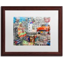"Red Taxi" Canvas Art by Alberto Lopez, White Matte, Wood Frame