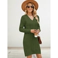 thumbnail image 4 of Women'S V Neck Long Sleeve Above the Knee Relaxed Pullover Fall Sweater Dresses Dark Green L, 4 of 7