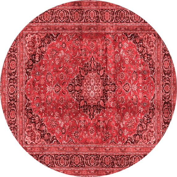 Ahgly Company Indoor Round Medallion Red Traditional Area Rugs, 3' Round