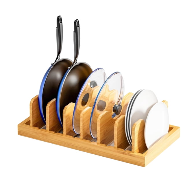 Organizador de Tapas de Ollas de Bambú para Gabinetes y Encimeras Cocina, Organizador de Tapas de Sartenes Dentro de Gabinetes, Soporte para Tapas de Ollas, Rejilla para Sartenes