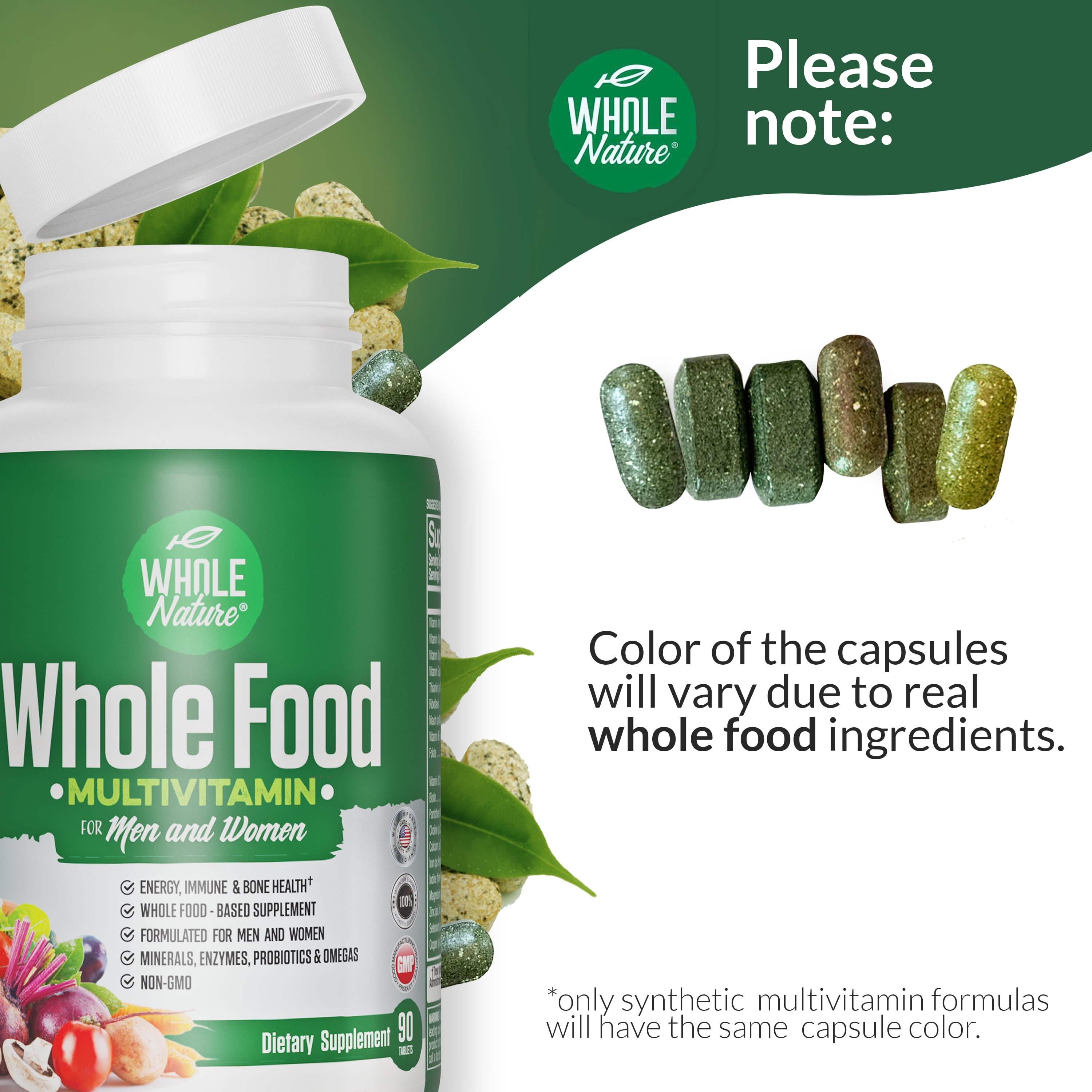 Whole Nature Multivitamin with Probiotics & Omega for Men & Women - Natural High Potency Vitamins