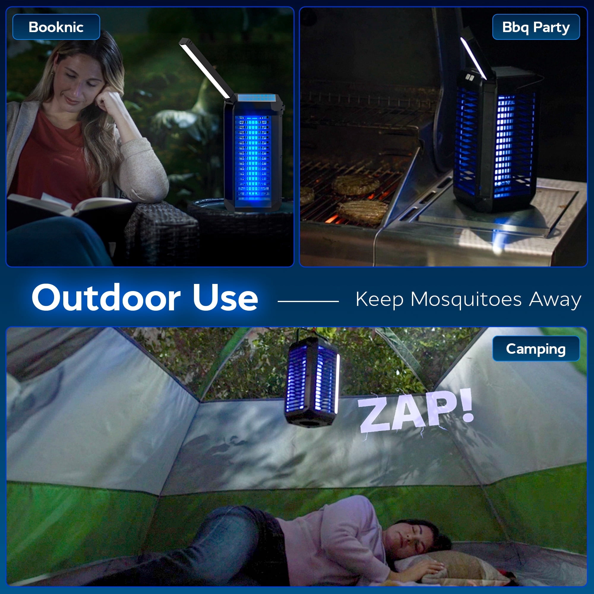 Bell and Howell Rogue Bug Zapper Outdoor and Bug Zapper Indoor Plug in for Mosquito, Fly, USB-C Rechargeable Camping Lantern, LED Flash Light, Safe for Kids and Pets