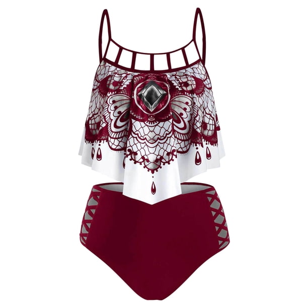 Traje de baño dividido para mujer a la moda, Bikini Sexy con estampado calado en la cintura Fridja nalpqowj60686