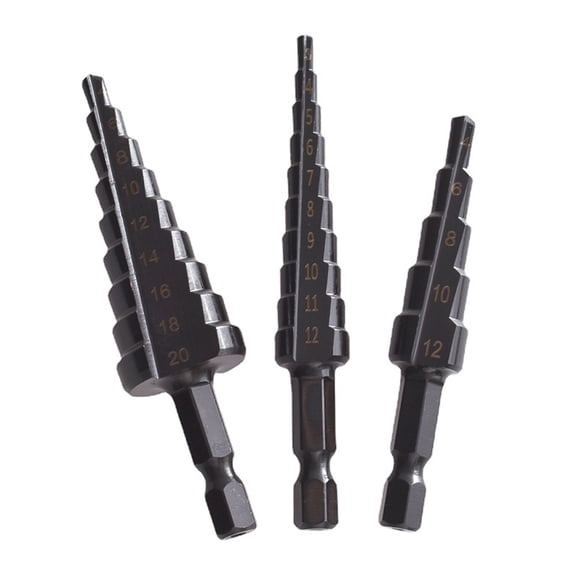 Drill 3PCS HSS Cobalt Stepped Drill Bit Set Practical Black Nitride Coated Metal Drilling Bits Kit For Thin Iron/Steel/PVC/Wood Panel