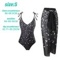 thumbnail image 4 of Un traje de baño de playa de aguas termales delgado de una pieza con lunares negros para mujer con falda cruzada, 4 of 5
