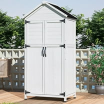 CQSXDA 67 Inch Spacious White Fir Wood Storage Shed with Double Doors for Outdoor Organization Solutions