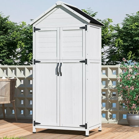 CQSXDA 67 Inch Spacious White Fir Wood Storage Shed with Double Doors for Outdoor Organization Solutions