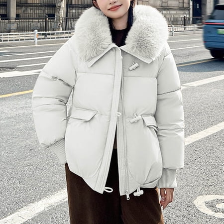 UPPADA Women s Winter Coats Warm Thicken Puffer Jacket Waterproof Full Zipper Outwear Winter Ski Overcoats with Pockets White xl Winter Jacket for Women