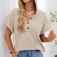 thumbnail image 7 of Yigetop Short Sleeve Sweatshirt Women's Summer Hoodies Short Sleeve Button V Neck Lightweight Drawstring Hoodies Summer Hoodies for Women Beige L, 7 of 7