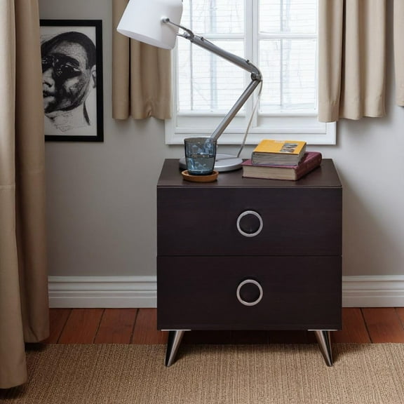 Hassch Modern Wooden Nightstand End Desk with 2 Storage Drawers for Bedroom Living Room, Espresso