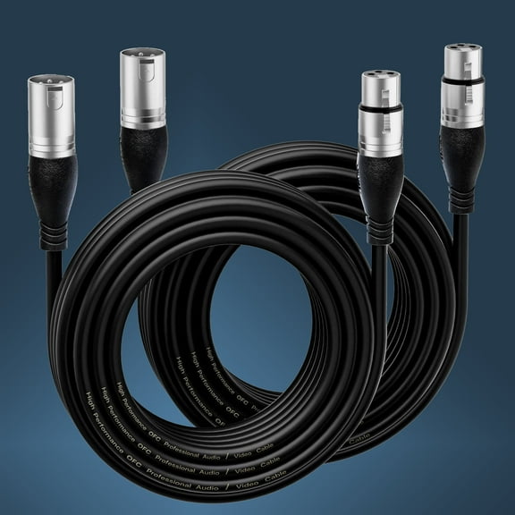 EBXYA XLR Cable 2-Pack Male to Female 2ft Audio Cable with Oxygen-Free Copper & Compact Design for Studio Patchbay, Drum Set, Keyboard & Portable Audio Rigs