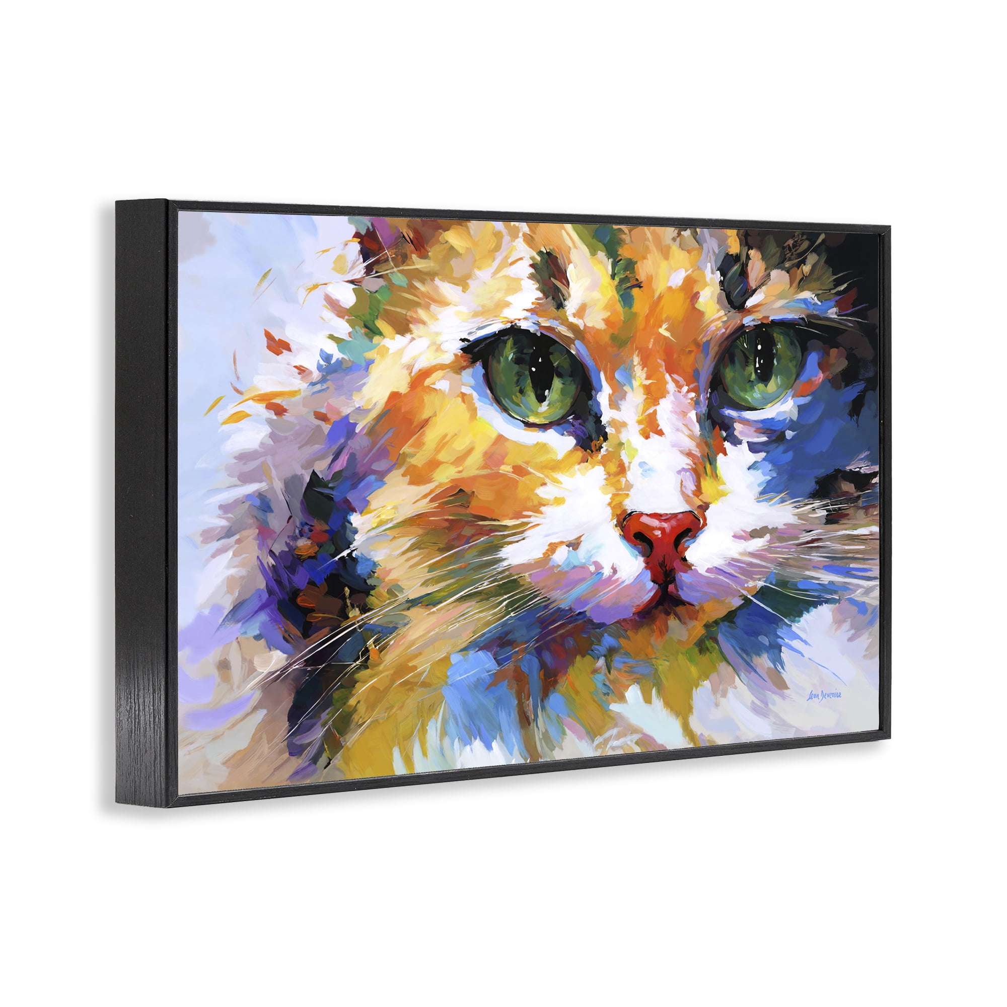 Stupell Industries Manx Cat Gaze Animals & Insects Painting Black Framed Art Print Wall Art, 24 x 16