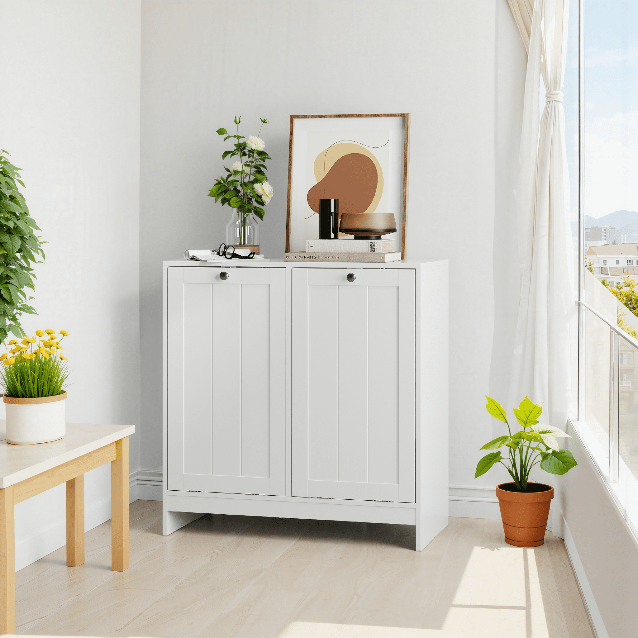 Hidden Laundry Hamper Cabinet with Tilt-Out Removable Basket