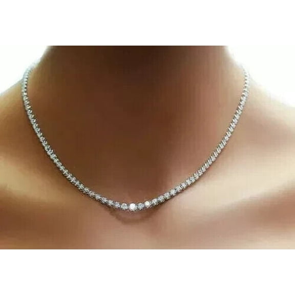 13Ct Round 3MM Lab Created Diamond Engagement Tennis Necklace 14k White Gold Plated