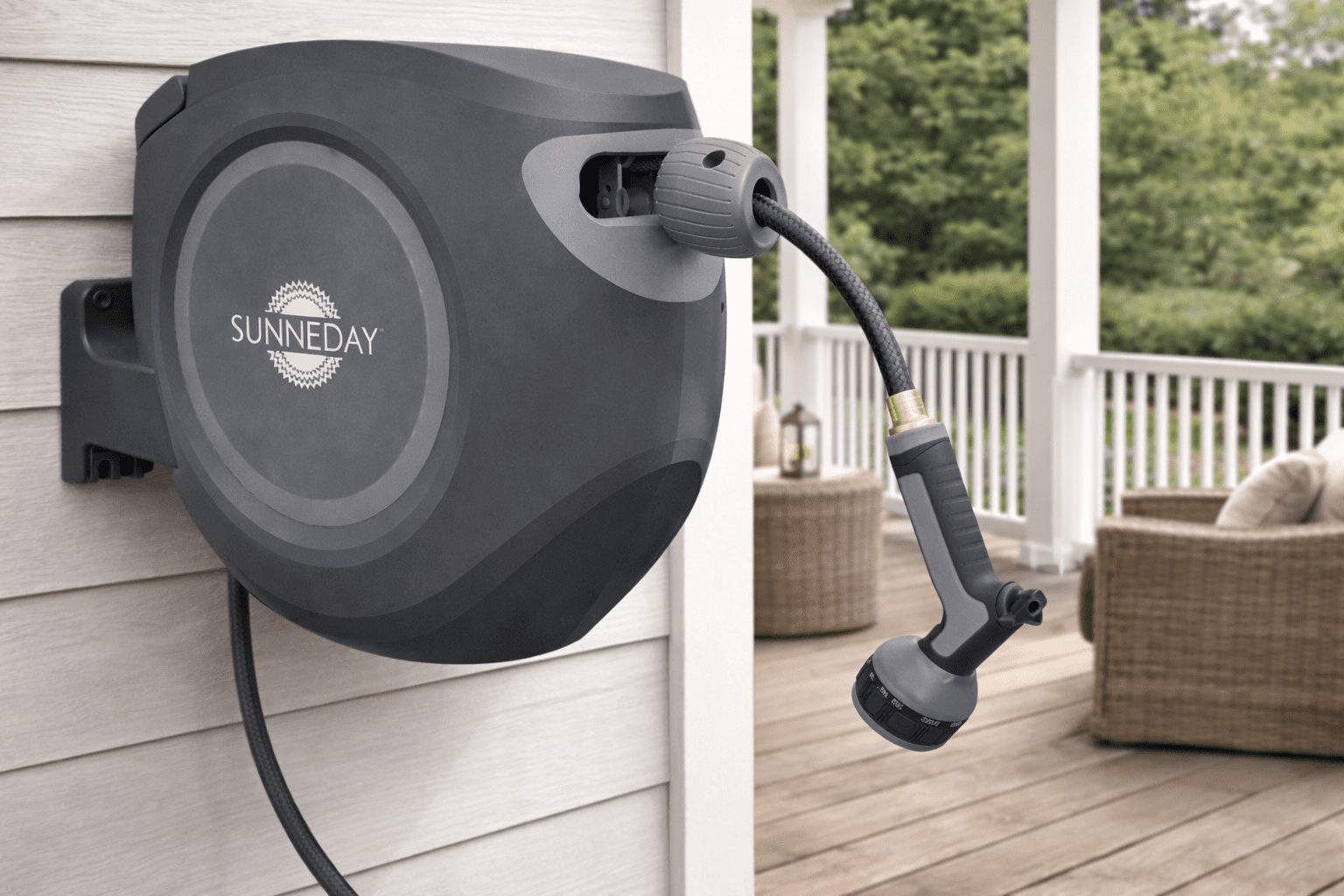 Sunneday 100ft Retractable Hose Reel 5/8 | Automatic Retractable Hose Reel w/Wall Mount | Easy to Assemble Water Hose Reel w/Flexible Swivel Mount | Retractable Garden Hose Reel (100ft.Black/Gray)