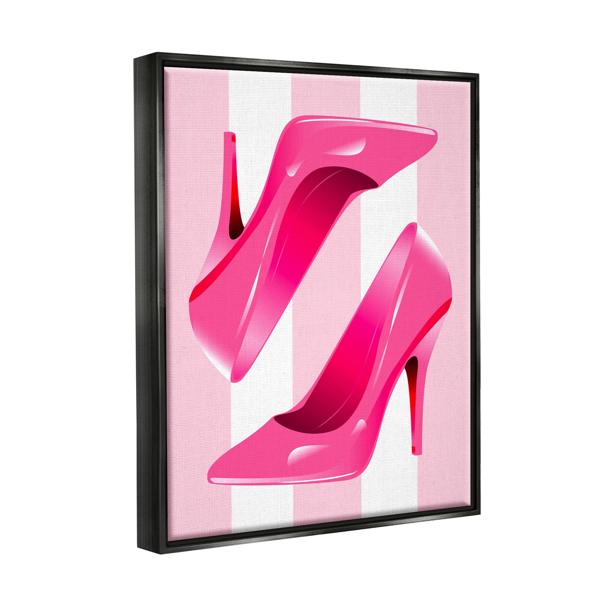 Stupell Industries Heels on Pink Stripes Beauty & Fashion Painting Black Floater Framed Canvas Art Print Wall Art, 25 x 31