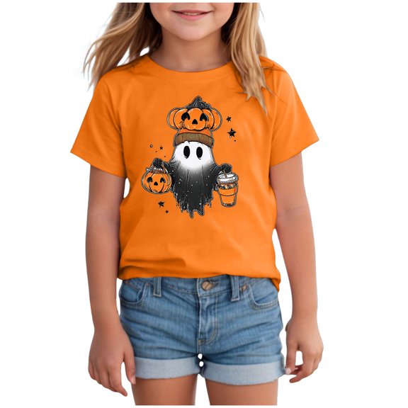enyan Toddler Halloween Shirt Short Sleeve Pumpkin T-Shirts Kids Boo Tees Spooky Tops Boys Girls Halloween Shirt Orange,12-13 Years