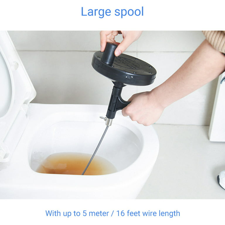 Cable Auger Plumber's Snake Flexible Steel Cable with Spool Hand Crank Shower Sink Toilet Drain Clog Plumbing Snake Cleaner, Size: One size, Black