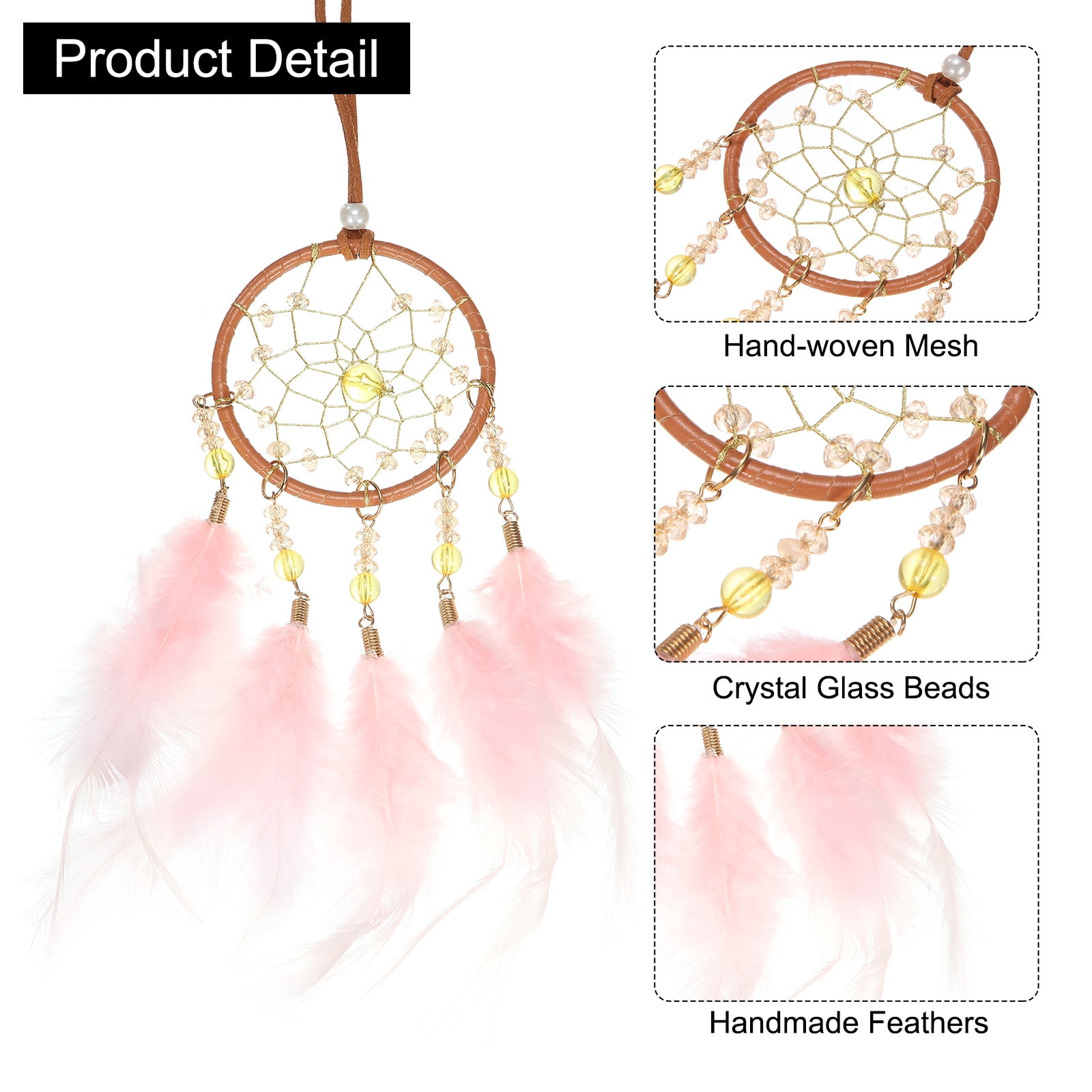 Unique Bargains Dream Catchers Handmade Feather Dreamcatcher with Crystal Beads Red
