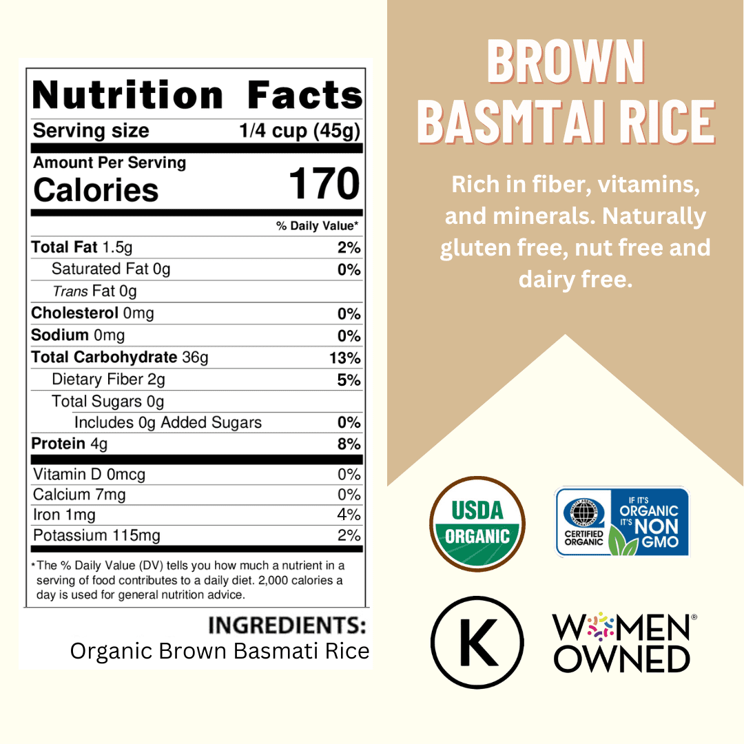 Rice, Basmati Brown, 40LB Emergency Bucket, USDA Certified Organic & GMO Free, Sustainable Farming Practices-Mountain High Organics