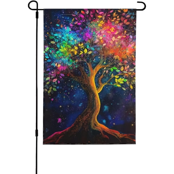 Colorful Tree Garden Flag Double Sided 12 x 18 Inch Yard Lawn Sign Decorative Outdoor Flag No Stand