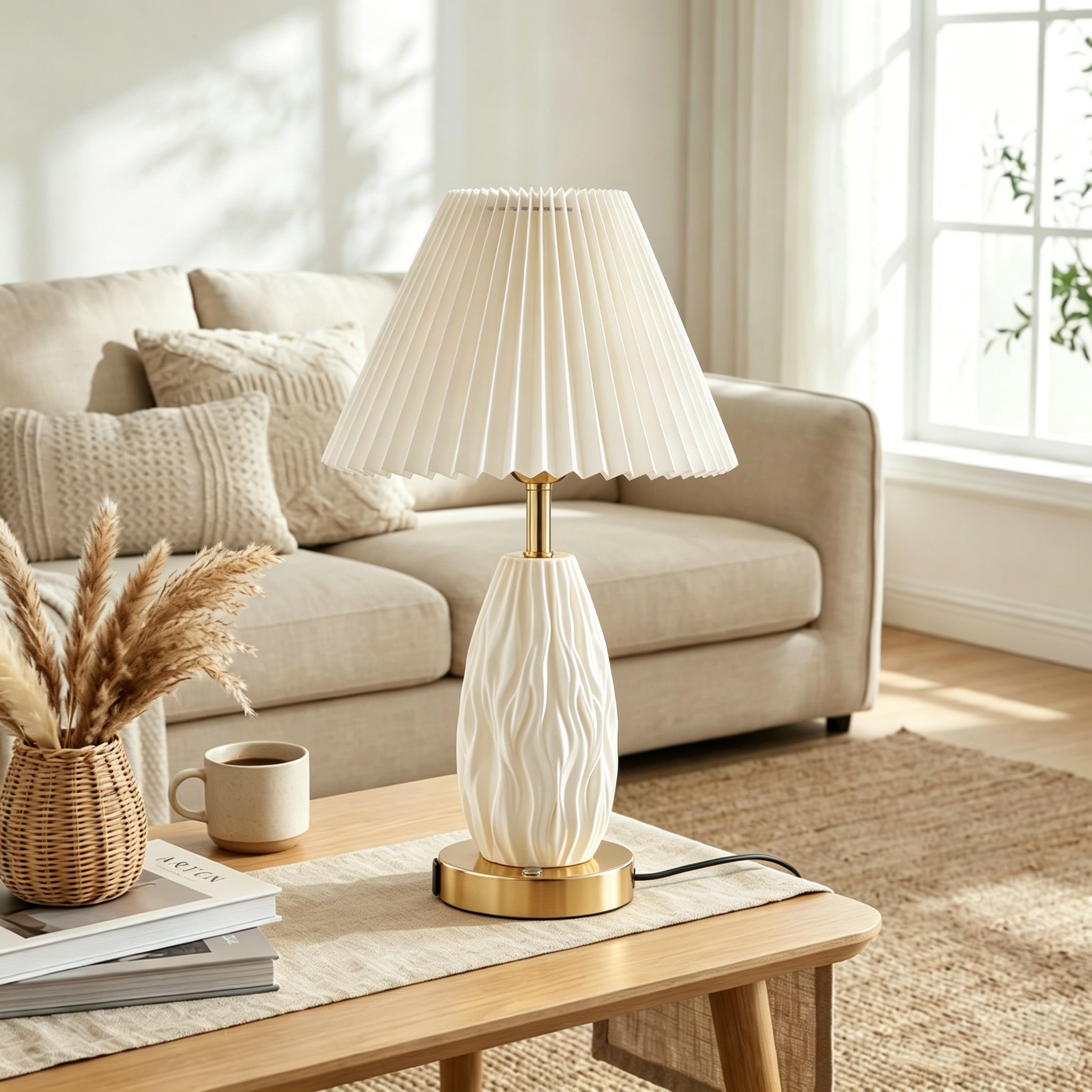 GVDV 17.5 In Touch Control Table Lamp, USB Charging, Beige photo 6