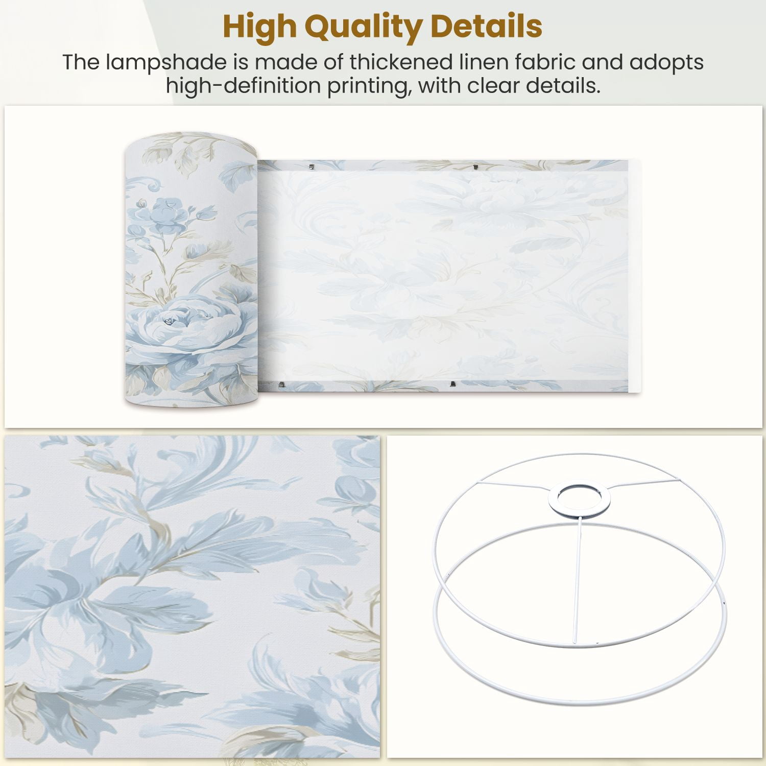 Lamp Shades Set of 2 Vintage Blue Floral Roses Leaves Light 13" x 13" x 10" Lampshade for Table Lamps Floor Lamps Lamp Shade Replacement Easy Assembly Required