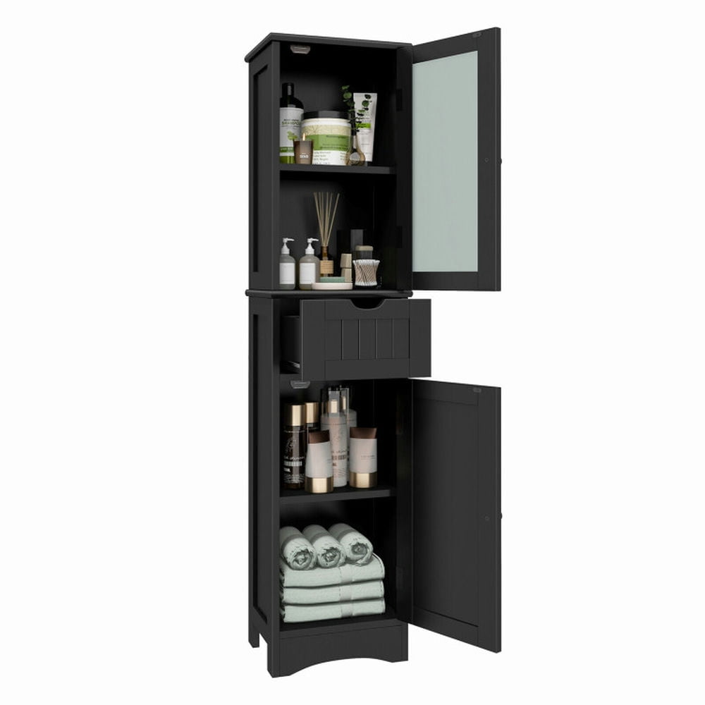 Finihen Bathroom Storage Cabinet, Bathroom Floor Cabinet, Tall Floor Storage Cabinet with 2 Doors and 1 Drawer for Bathroom, Living Room, Bedroom, Kitchen, Black Finihen Bathroom Storage Cabinet, Bathroom Floor Cabinet, Tall Floor Storage Cabinet with 2 Doors and 1 Drawer for Bathroom, Living Room, Bedroom, Kitchen, Black