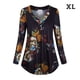 thumbnail image 1 of Camisa de manga larga con cuello en V superior para mujer Blusa informal con estampado floral, XL, Negro AweSitey AP000933-16, 1 of 7