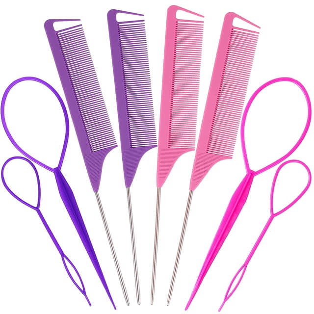 Parting Comb Braiding Comb - Hair Pull Through Tool Set 8 PCS Hair Tail Tools Hair Tools for Styling Topsy Tail Hair Tool Hair Styling Tools Hair Loop Styling Tool Hair Accessories for Women