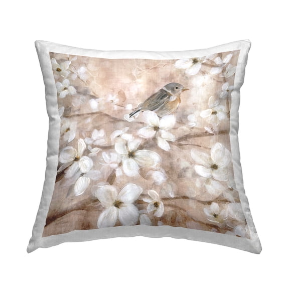 Stupell Industries Finch Among Cherry Blossoms Square Decorative Printed Throw Pillow, 18 x 18