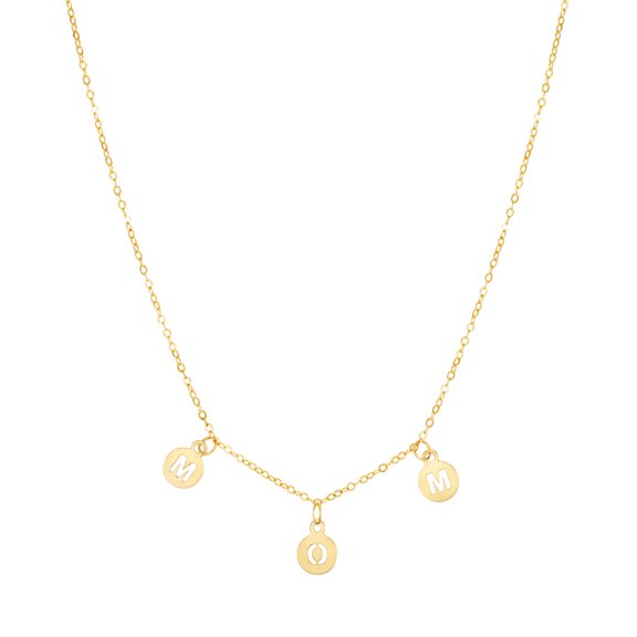 14k Yellow Gold Mom Dangling Disc Neklace .5mm Chain Necklace -width 18 Inch Chain Necklace for Women and Men
