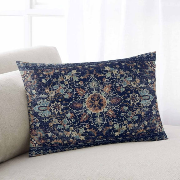 Abstract Floral Boho Throw Pillow Cover Case, Couch Sofa Bed Pillowcase, Soft Decorative Lumbar Pillow Protector, Ethnic Tribe Azk Blue 12x20Inch Reversible Pillow Shams with Zipper
