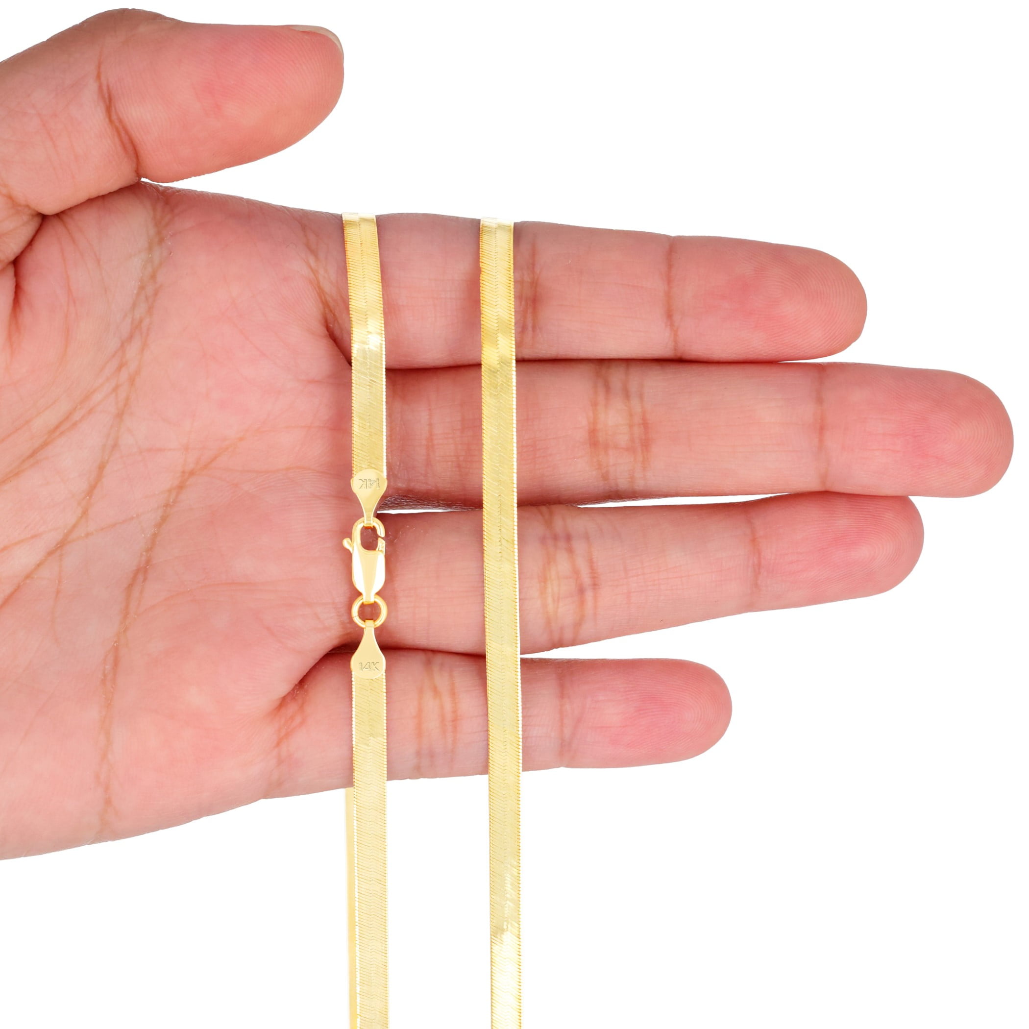Nuragold 14k Real Yellow Gold Solid Herringbone Flexible 4mm Chain Necklace (14"-24") Italian Jewelry for Men & Women