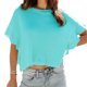 thumbnail image 1 of Top de punto con manga con volantes para mujer, cuello redondo, manga corta, jersey de color puro para verano, azul lago M, 1 of 6