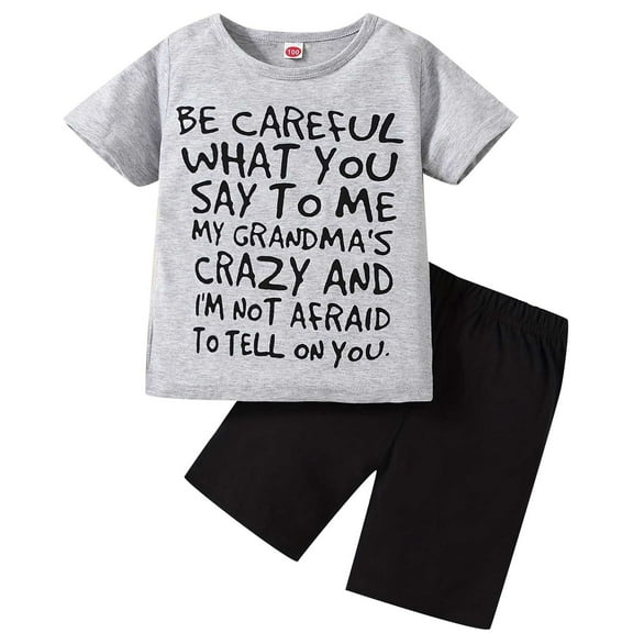 TAIAOJING Toddler Baby Boy Summer Clothes Kids Unisex Spring Letter Print Cotton Shorts Sleeve Tshirt Tops Shorts Outfits Clothes 2-3 Years