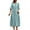 Blue, variant on Flowy Womens Summer Dresses Modest Blue T-Shirt 3/4 Sleeve Embroidered V-Neck Midi Retro Dresses for Women